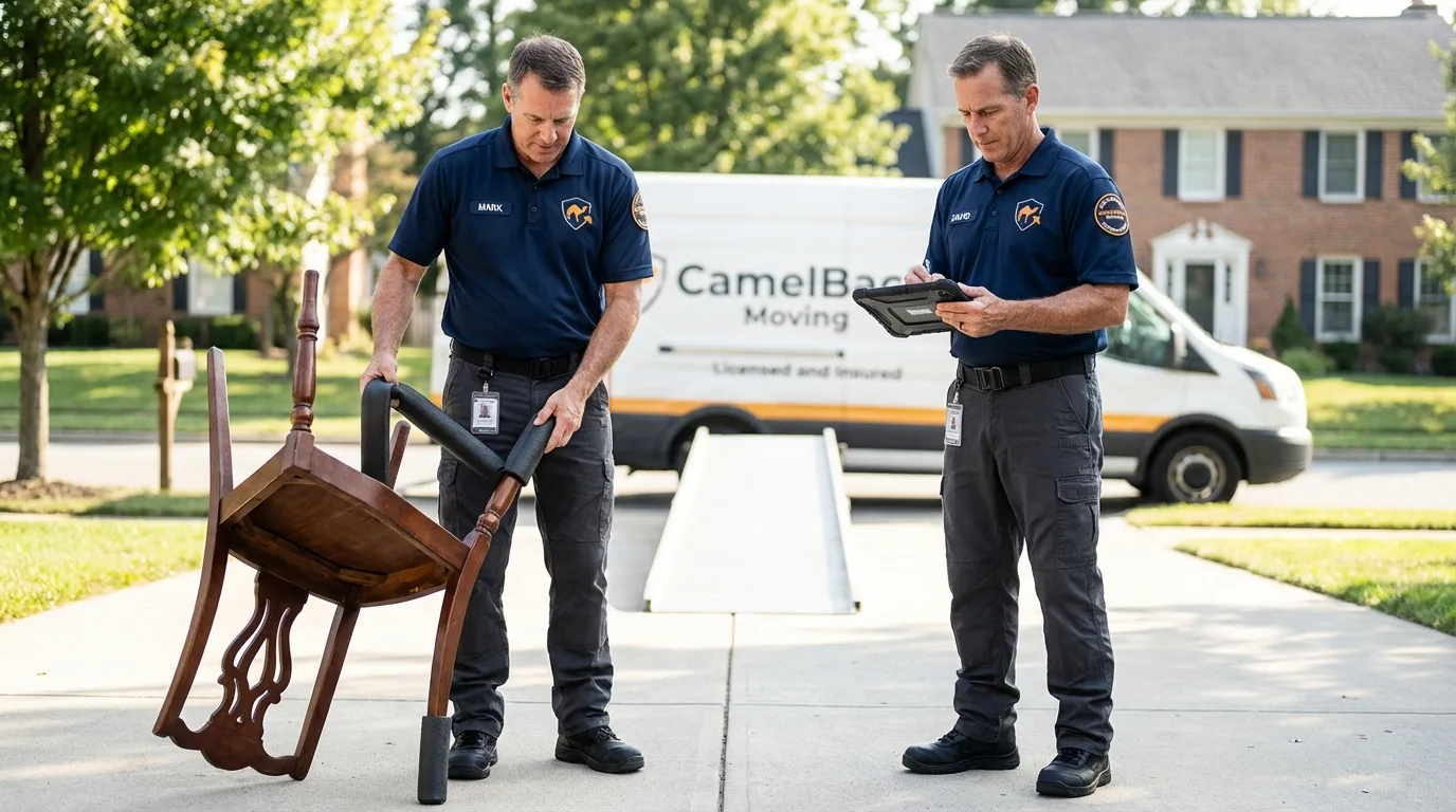 Movers inspecting furniture for damage prevention before loading in Lebanon, IL